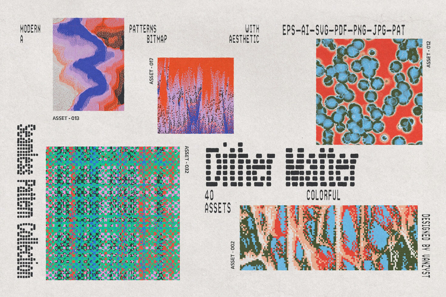 Modern bitmap pattern collection with colorful abstract textures in multiple file formats