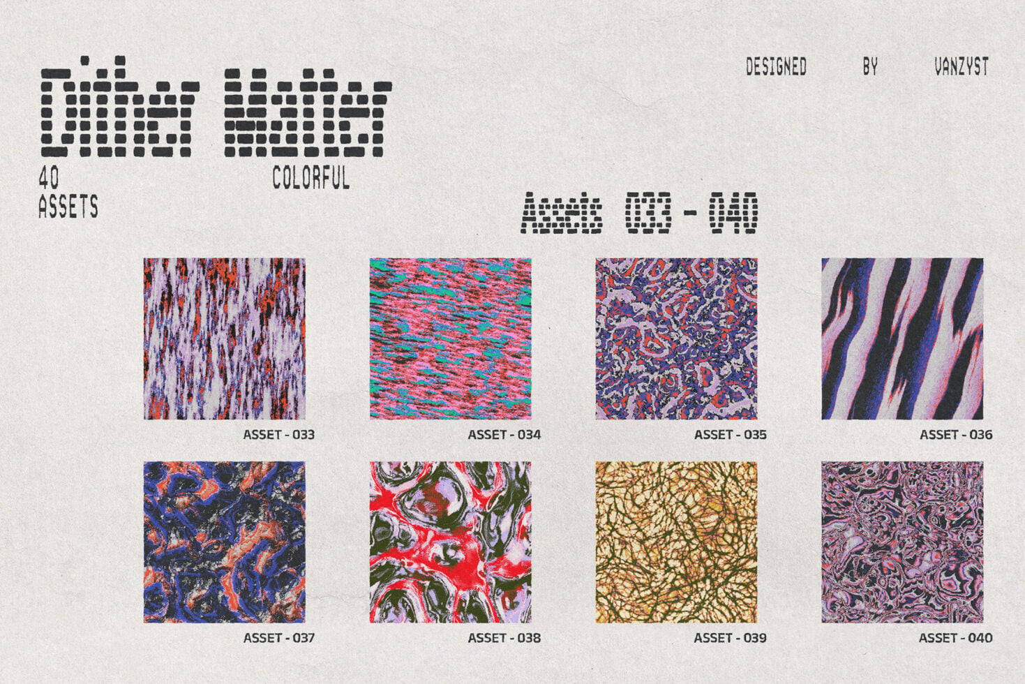 40 colorful abstract texture assets with vibrant patterns, designed by Vanzyst