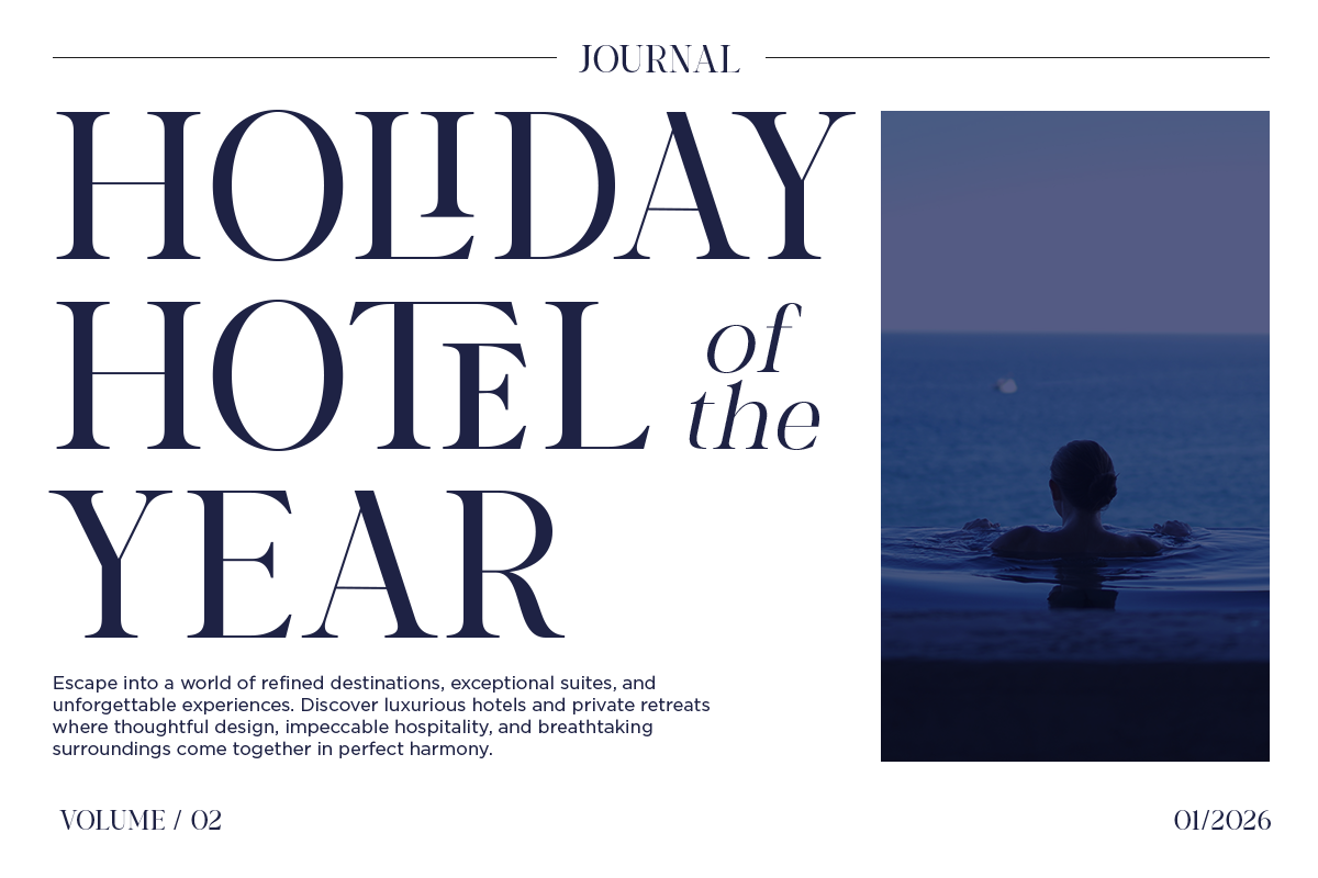 Holiday Hotel of the Year magazine cover with luxury resort imagery