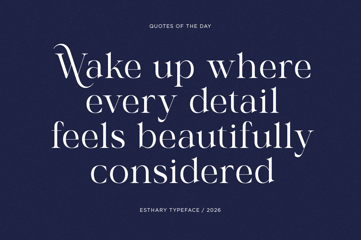 Elegant serif quote in cream on dark blue background with Esthary typeface display