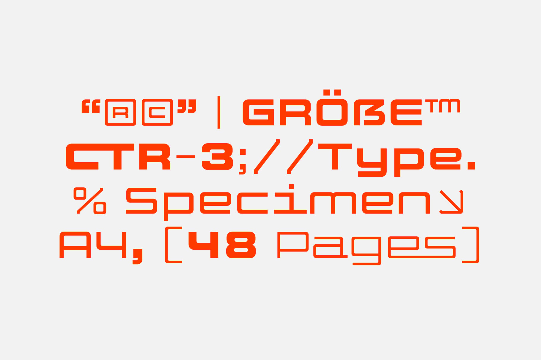Gröbe font specimen sheet in bright orange showing typeface samples on light background