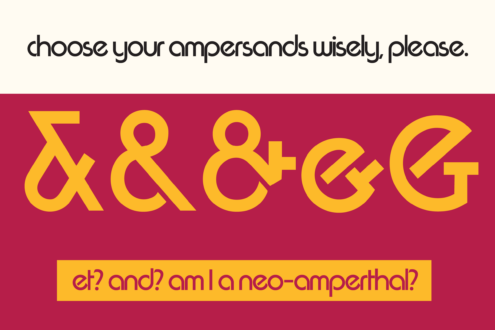 Bold yellow ampersand characters on deep magenta with playful Latin text below
