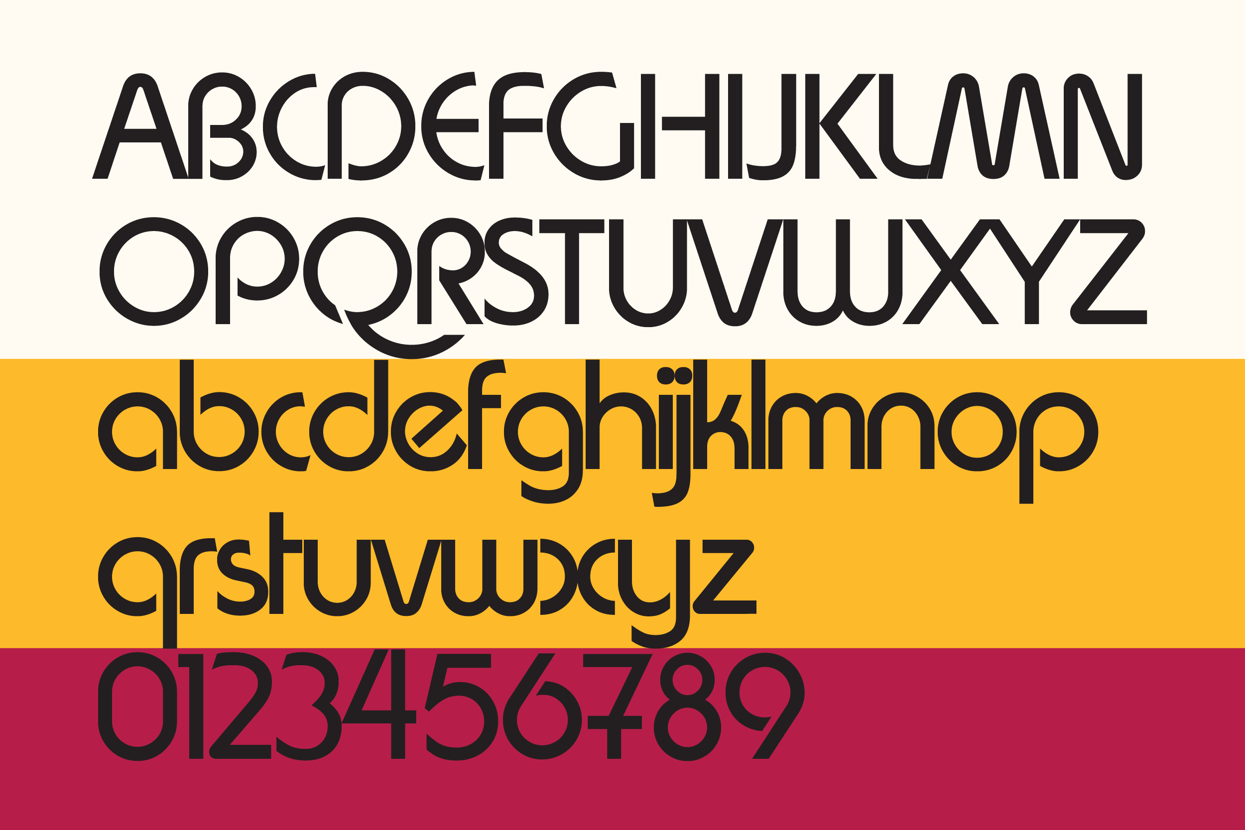Modern sans serif font with uppercase, lowercase, numbers on colorful stripe background
