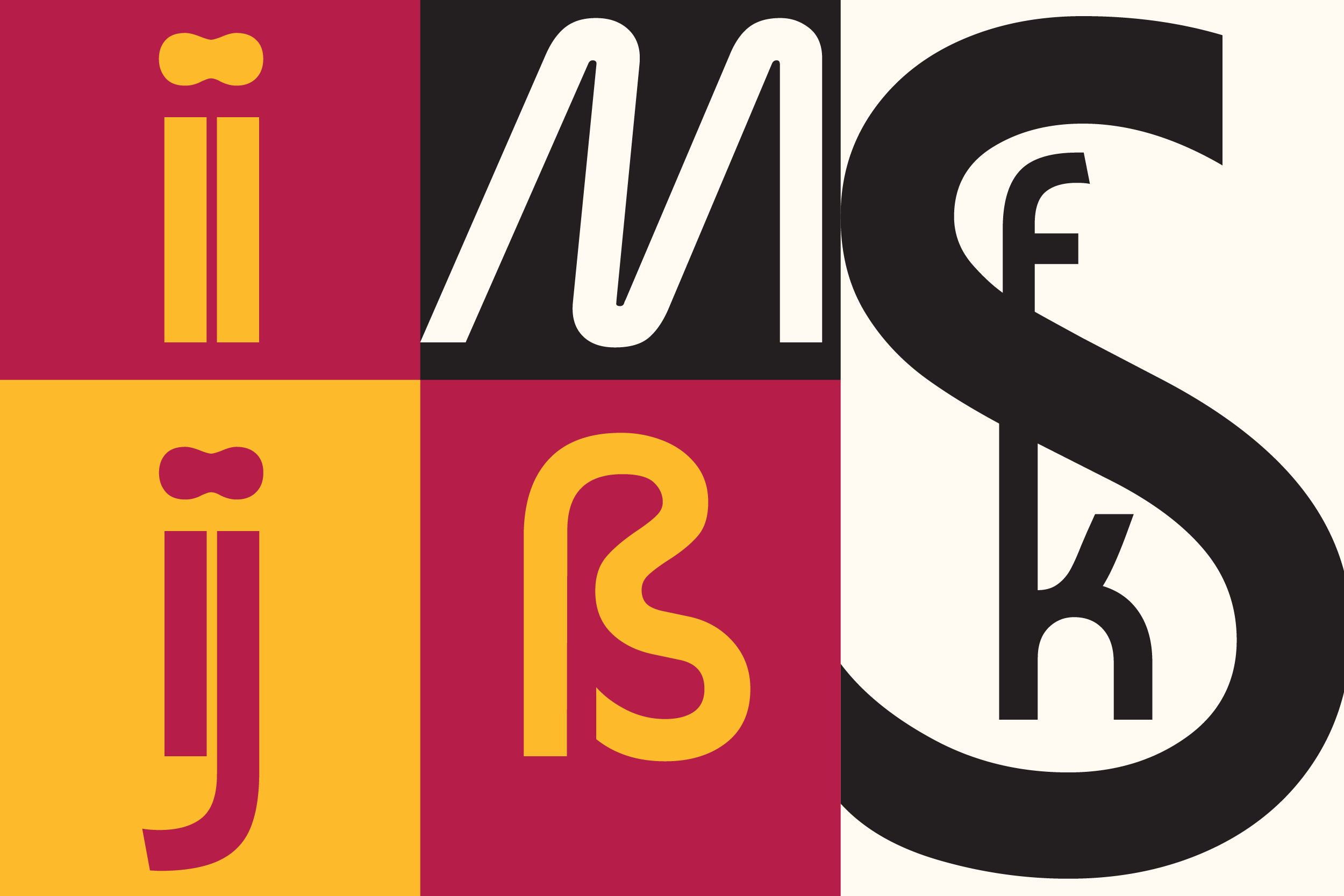 Bold geometric design with gift box, numbers 404, letter S split across bright magenta, yellow, black, cream color blocks