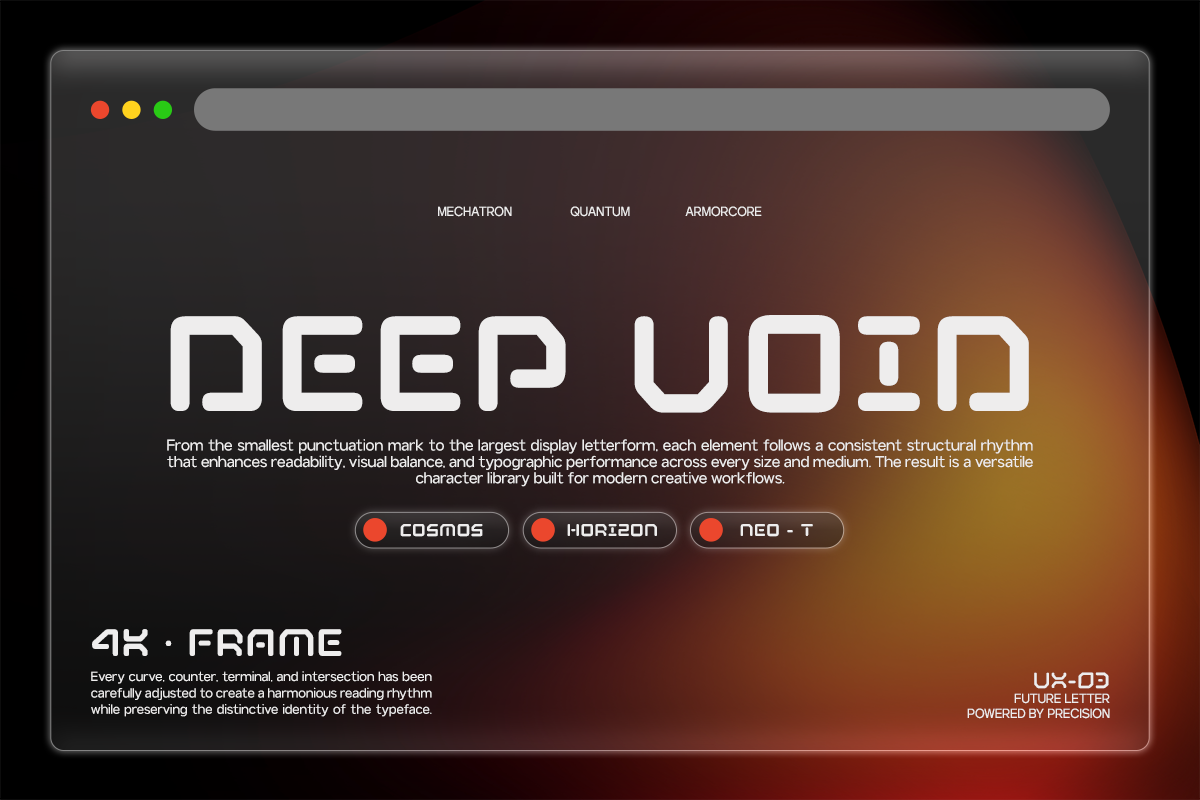 Deep Void sans serif font family displayed on dark browser window with warm gradient background