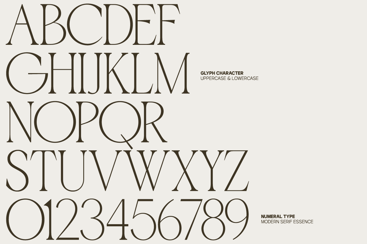 Elegant serif typeface displaying full alphabet plus numbers in thin outline style