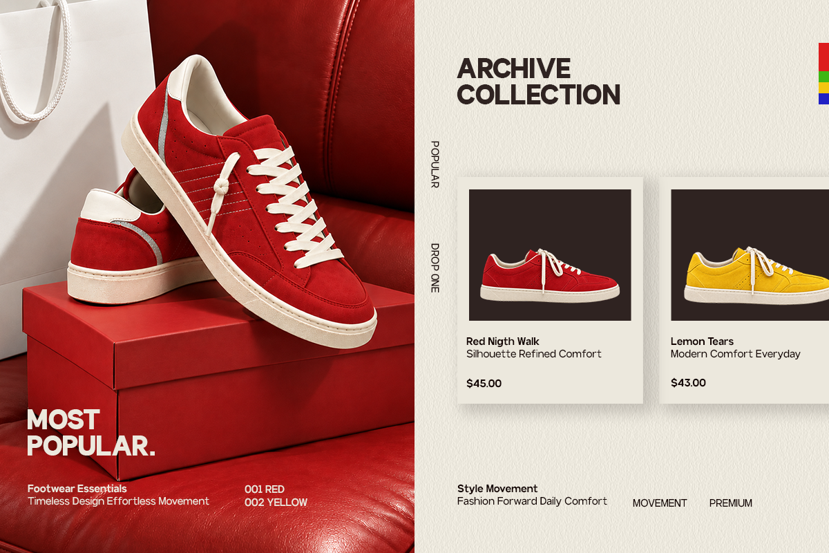 Red suede sneaker with cream laces sitting on matching red leather box