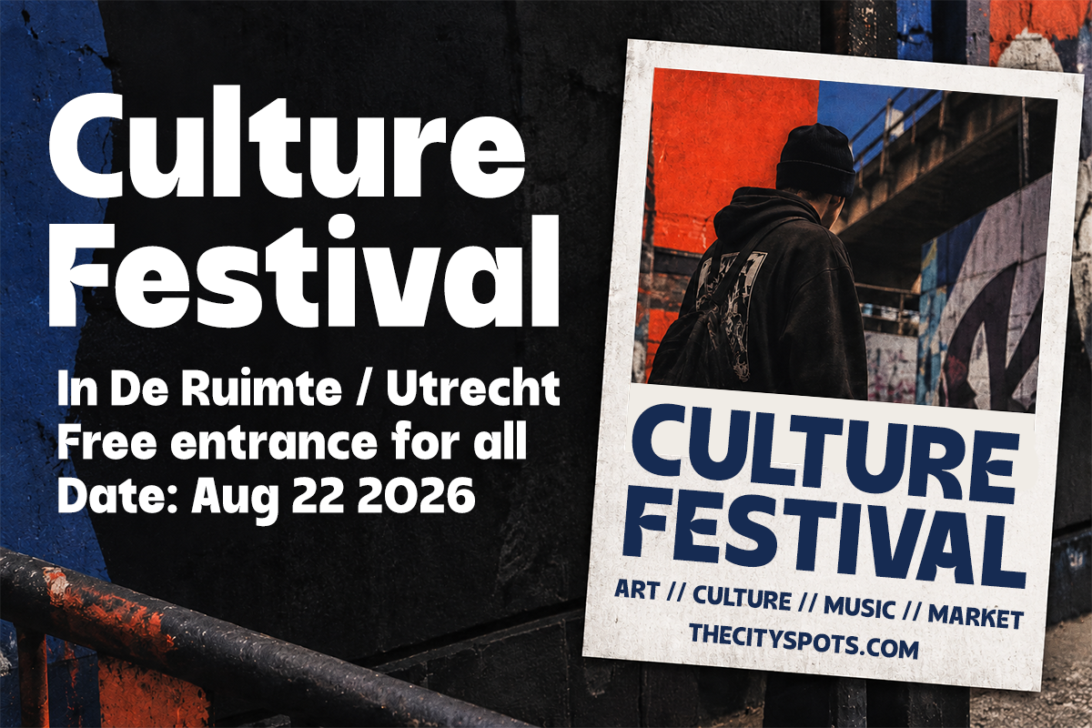 Culture Festival event poster mockup with polaroid frame on colorful urban wall backdrop