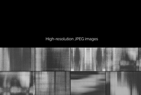 Grainy black-white photo grid with motion blur, architectural textures, six panel layout