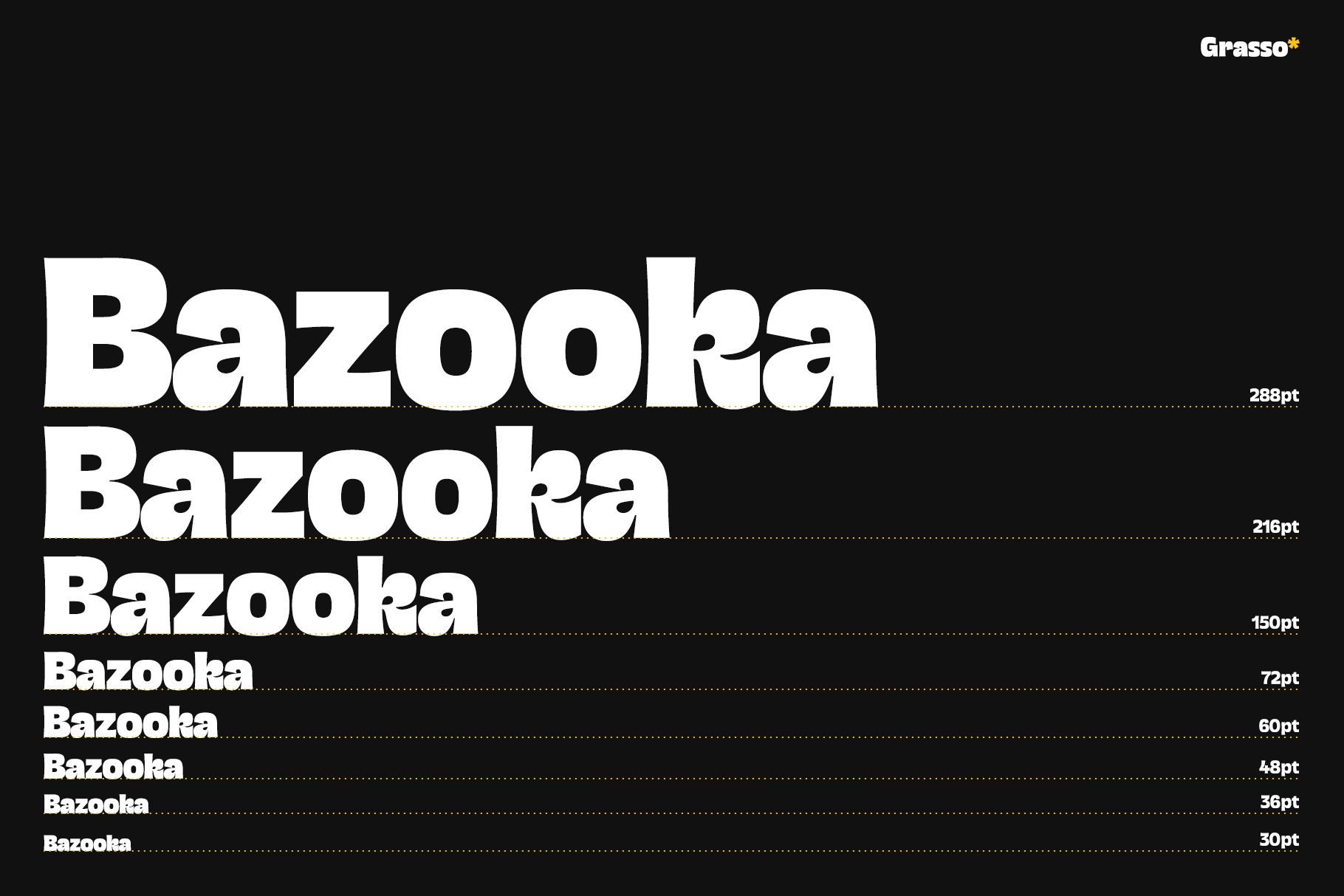 Bazooka typeface showing weight variations from 288pt down to 30pt sizes