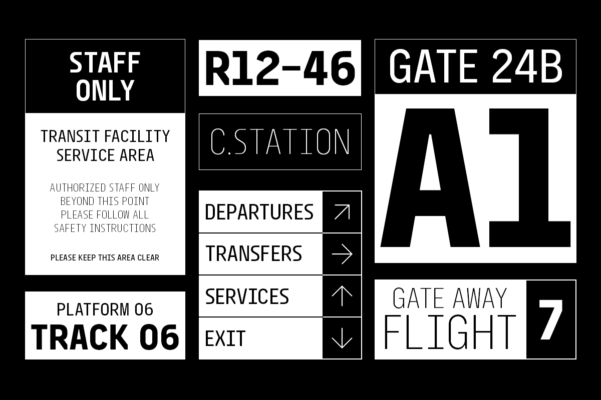 Airport signage mockup set with staff only signs, station wayfinding, gate markers