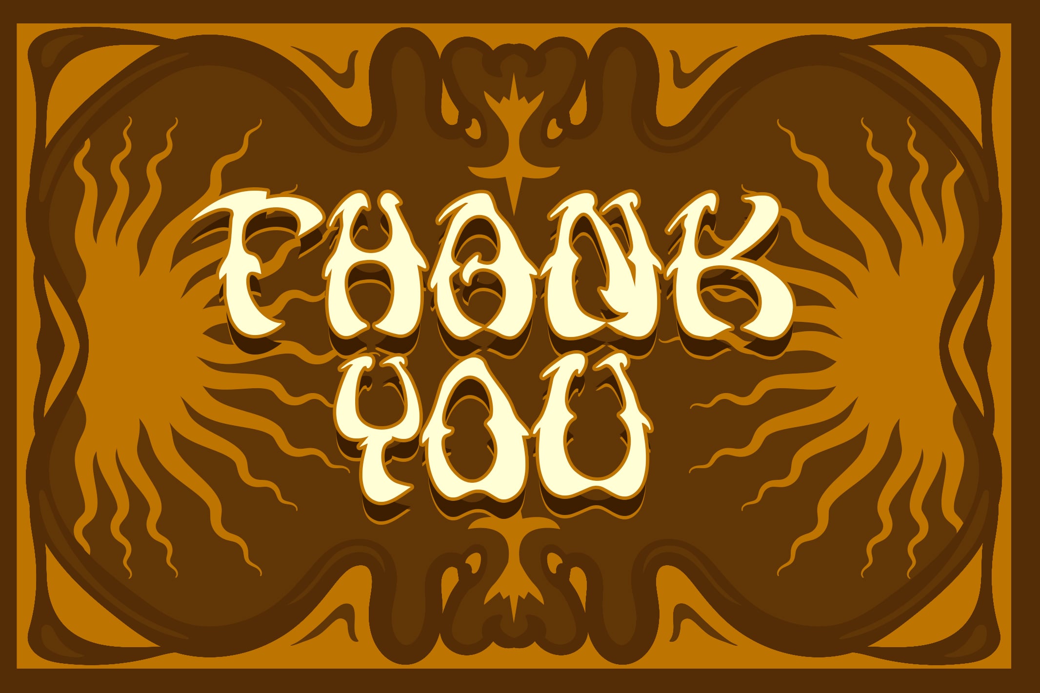 Ornate medieval frame with cream text on brown background, decorative wings, flames, crown motif