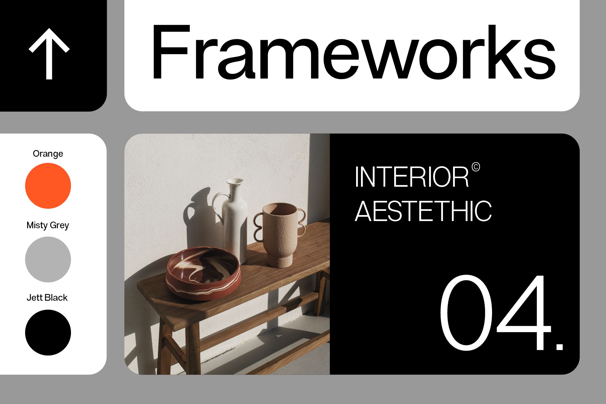 Frameworks Interior Aesthetic 04 mockup with ceramic vessels on wooden table