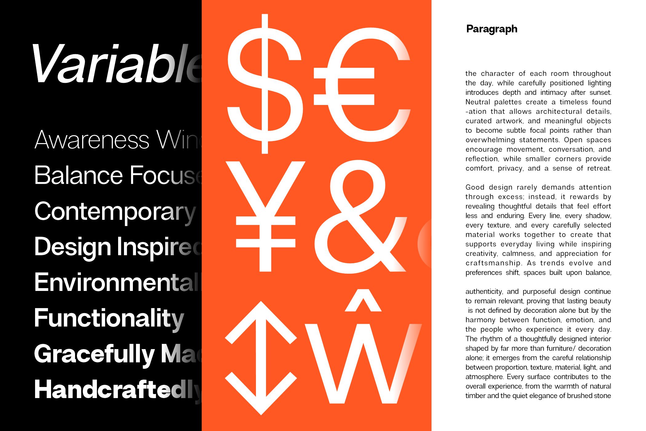 Bright orange card with stacked currency symbols in white on left side of design mockup