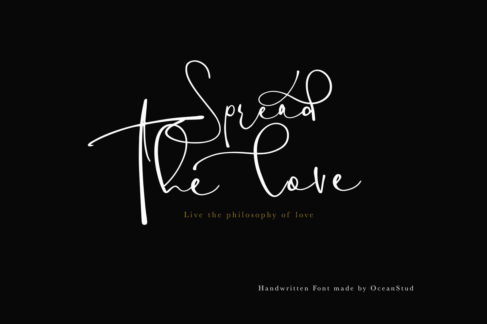 Spread the Love handwritten script font with flowing white lines on black background