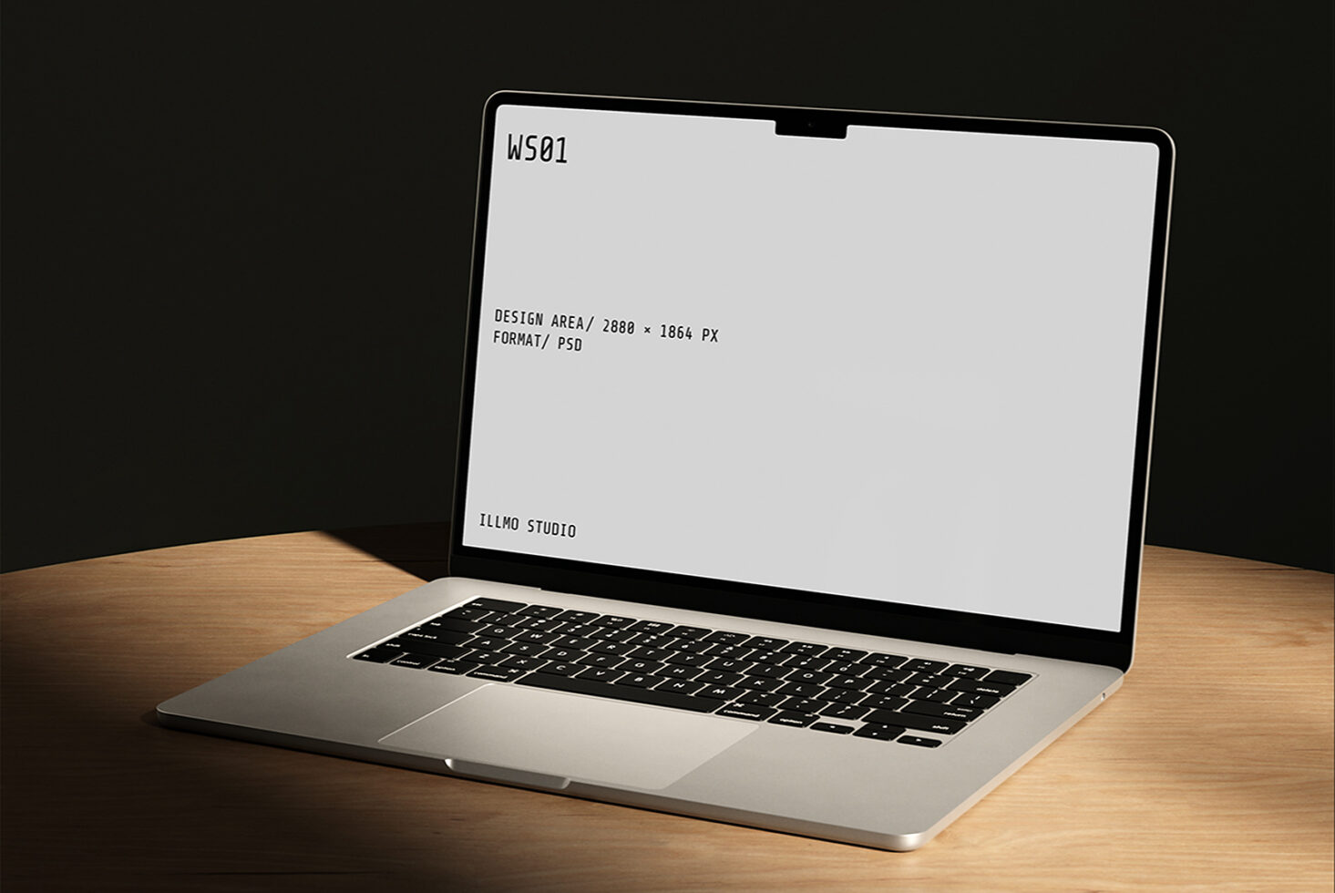 MacBook Pro on wooden desk with customizable screen mockup display