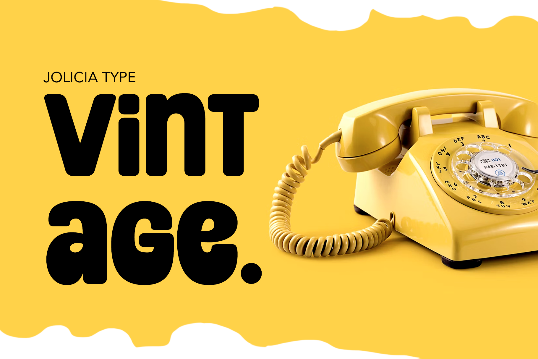 Jolicia Type font displayed with retro yellow rotary phone on bright yellow background