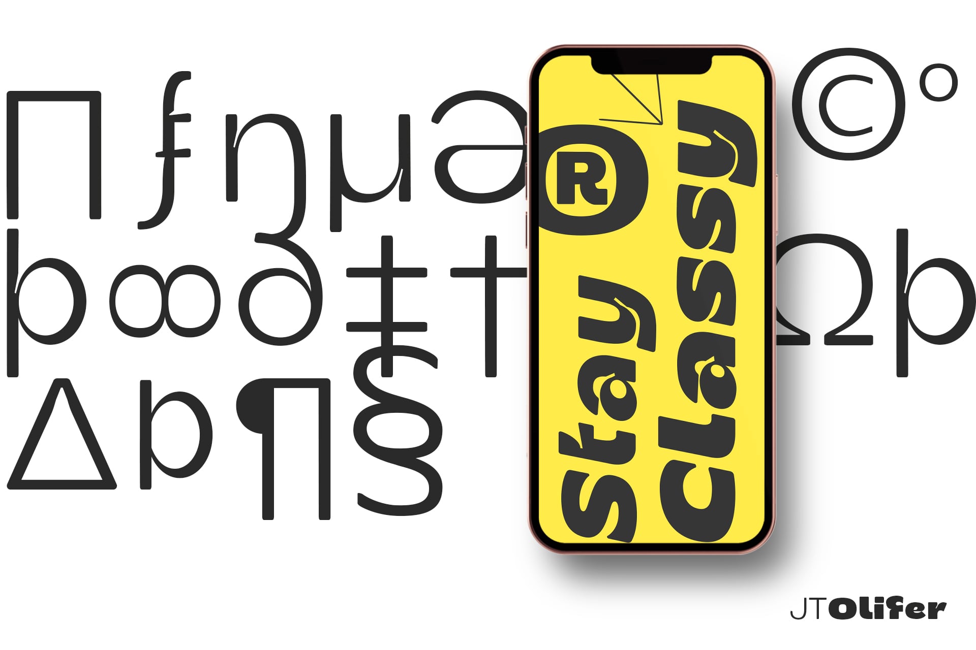 iPhone mockup showing bold yellow screen with black serif typography displaying "Safari" text