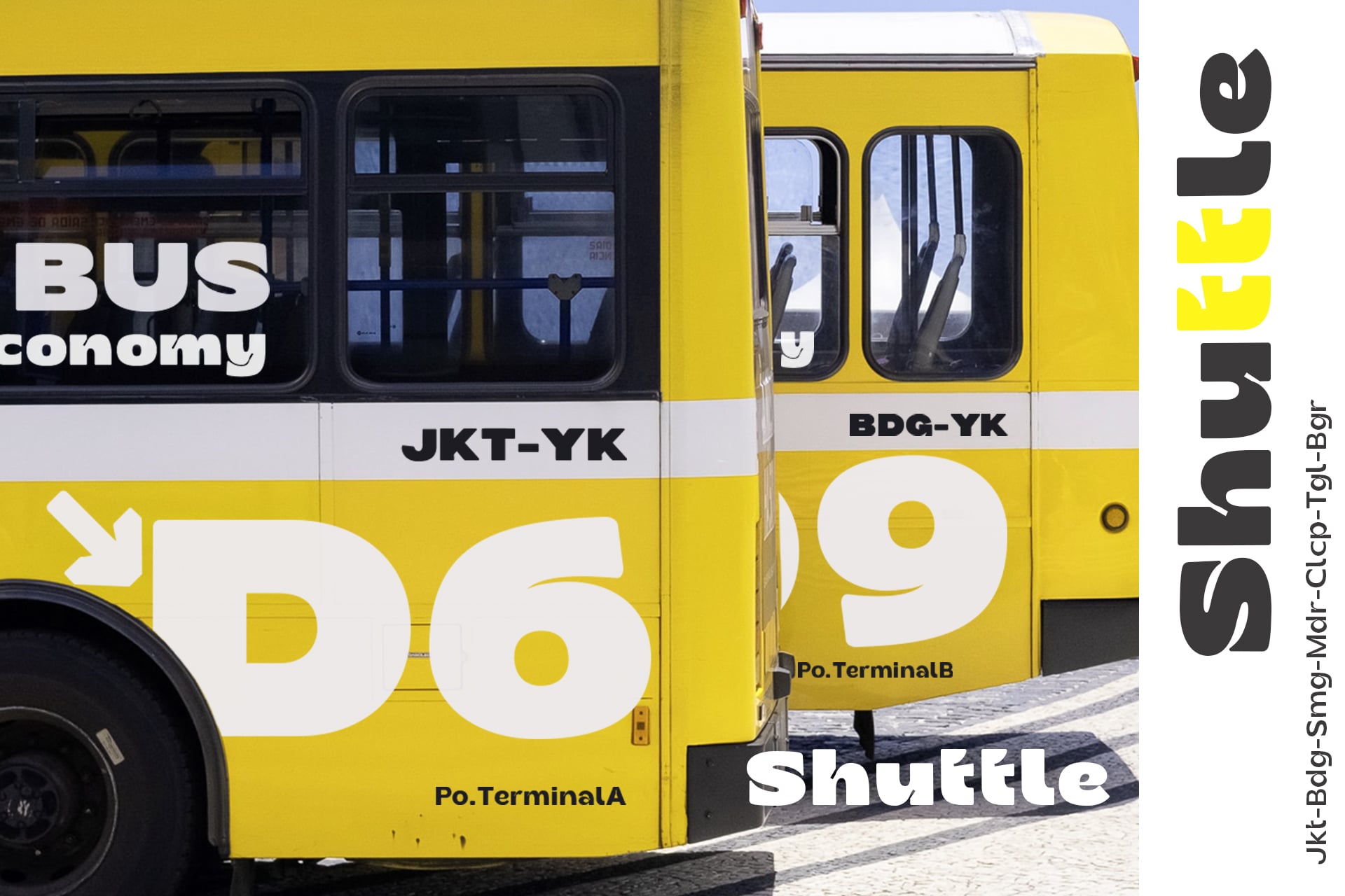 Bright yellow shuttle bus mockup with route numbers, windows, doors, side view for branding