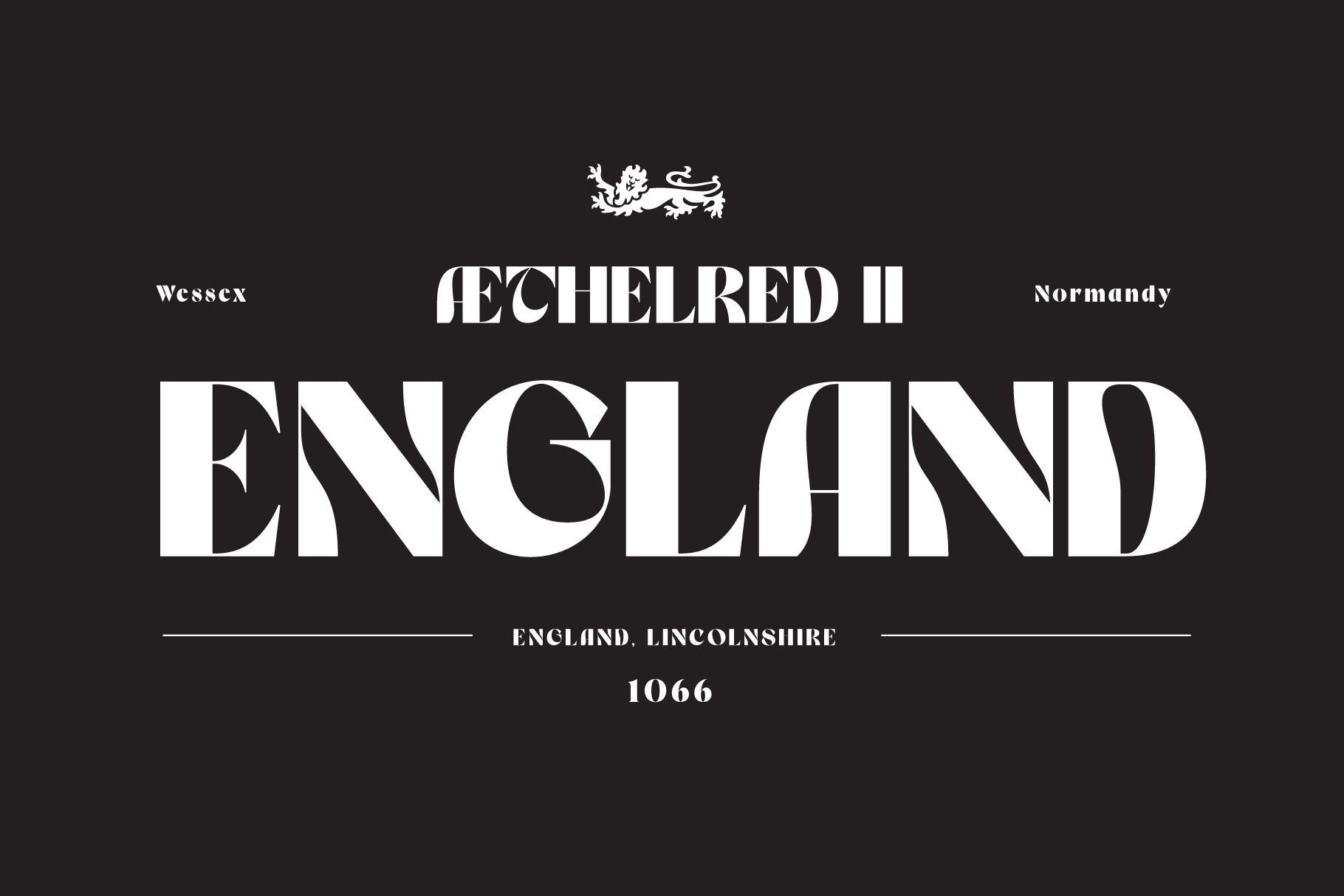 Aechelred II England 1066 medieval poster with serif type on dark background