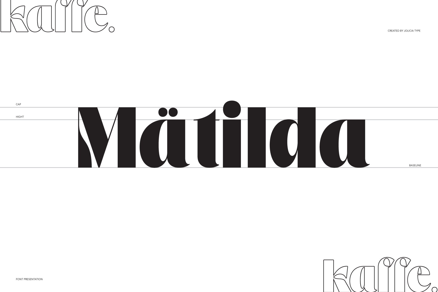 Karie font with typographic guidelines showing cap height, baseline, spacing measurements
