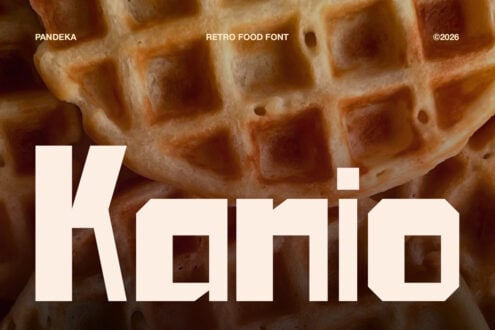 Pandeka retro food font displayed over crispy waffle texture background