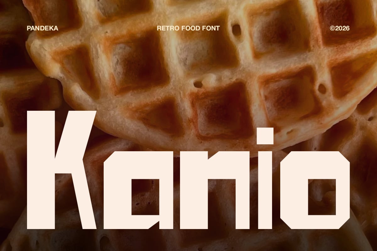 Pandeka retro food font displayed over crispy waffle texture background