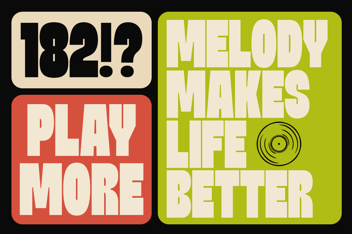 Retro poster design with bold typography in cream, lime green, coral red featuring vinyl record graphic