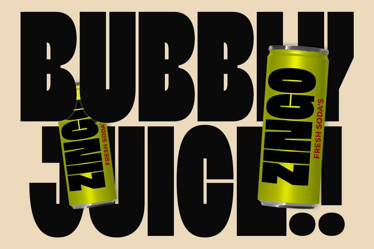 Neon energy drink can mockup with bold black typography on cream background