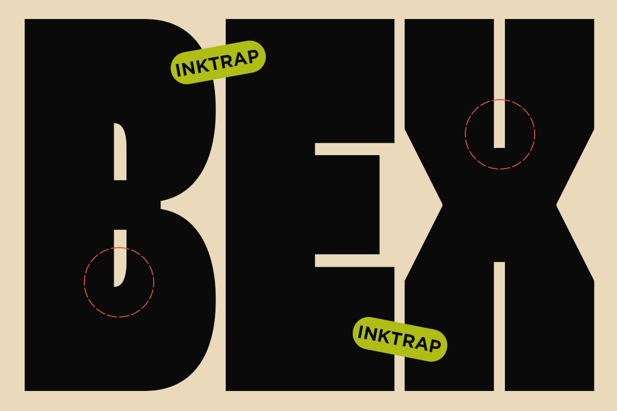 Bold geometric type study with lime labels, red circle guides on cream background