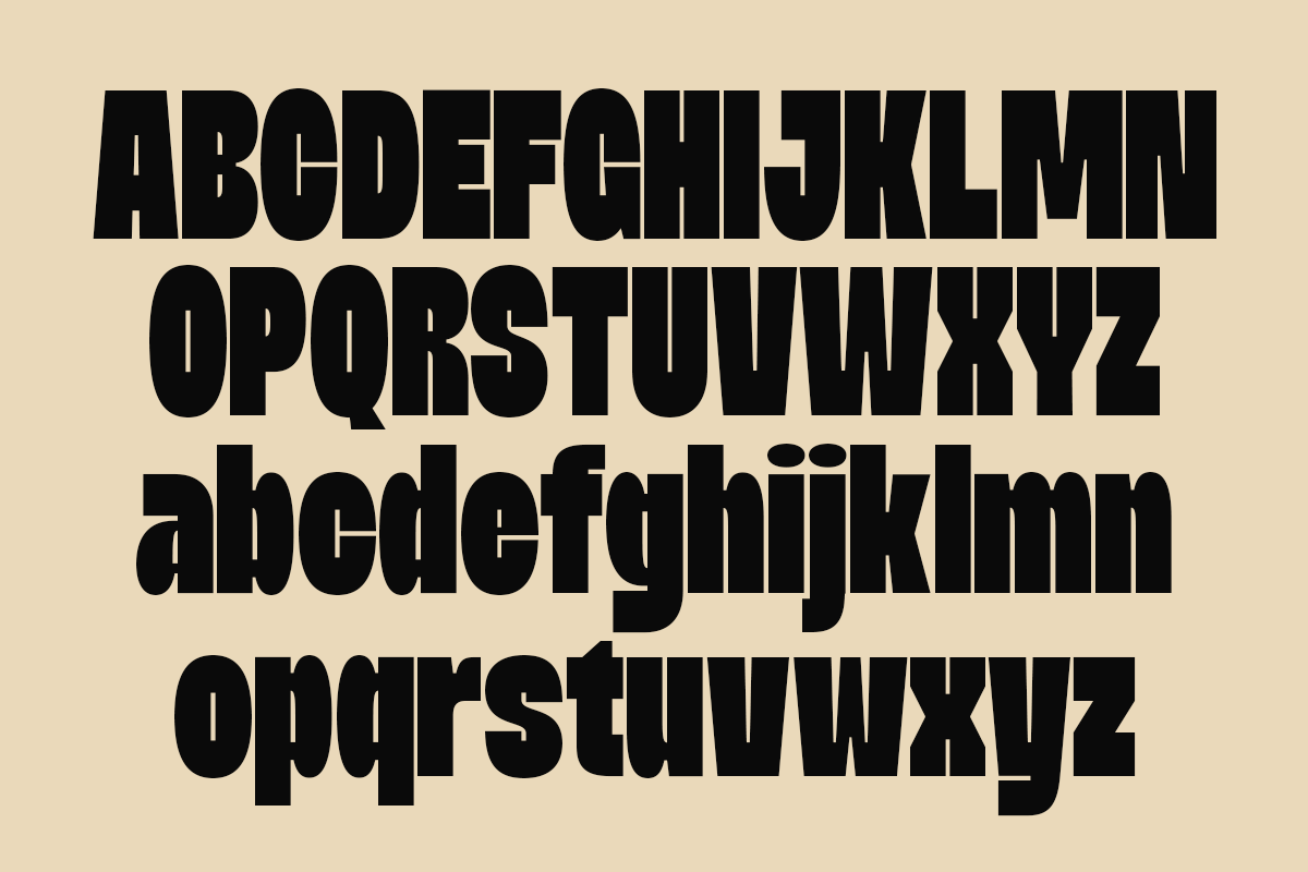 Bold black sans serif font with uppercase, lowercase, numbers on cream background