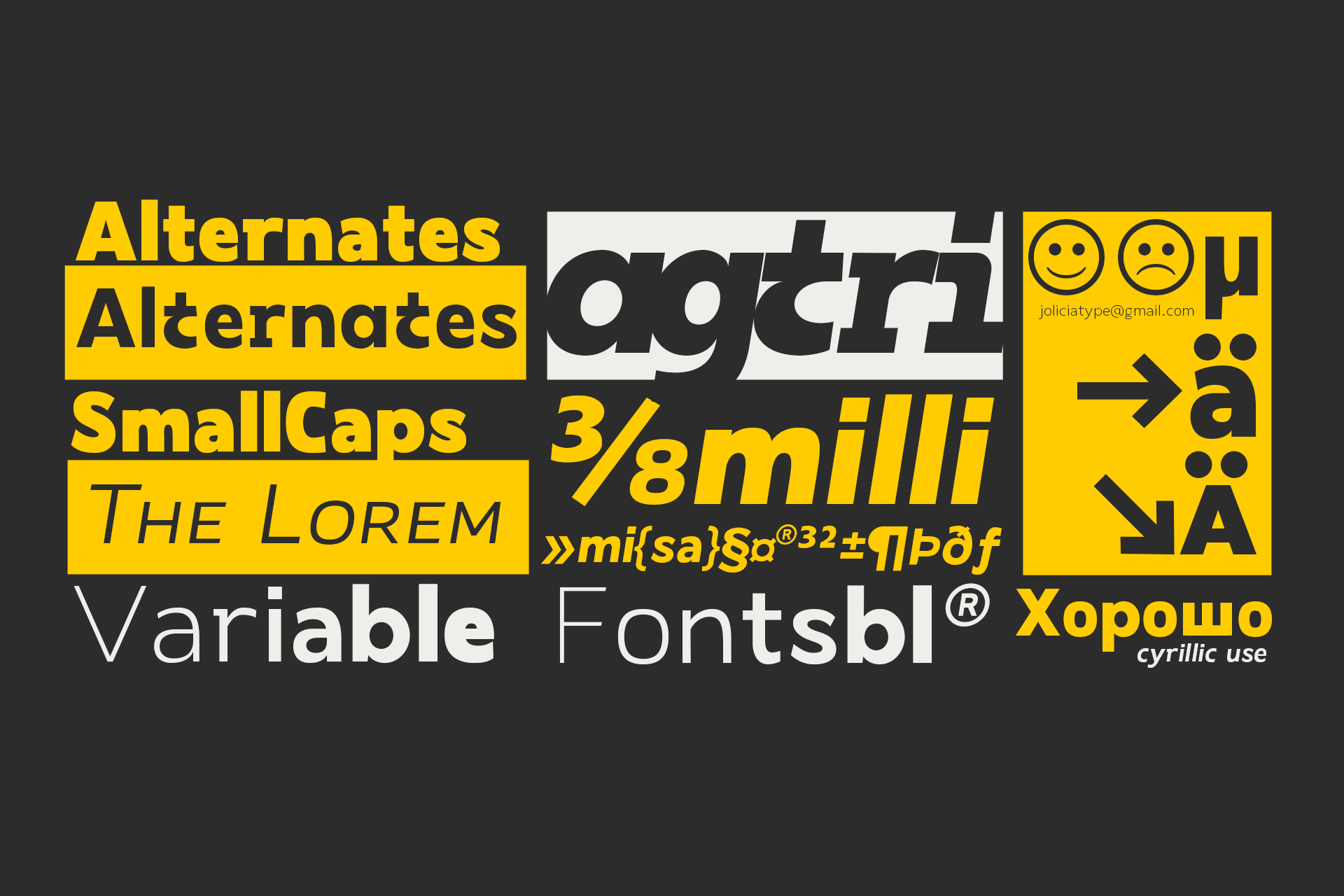 Vibrant font bundle displaying bold typefaces, variable weights, plus Cyrillic support on dark background