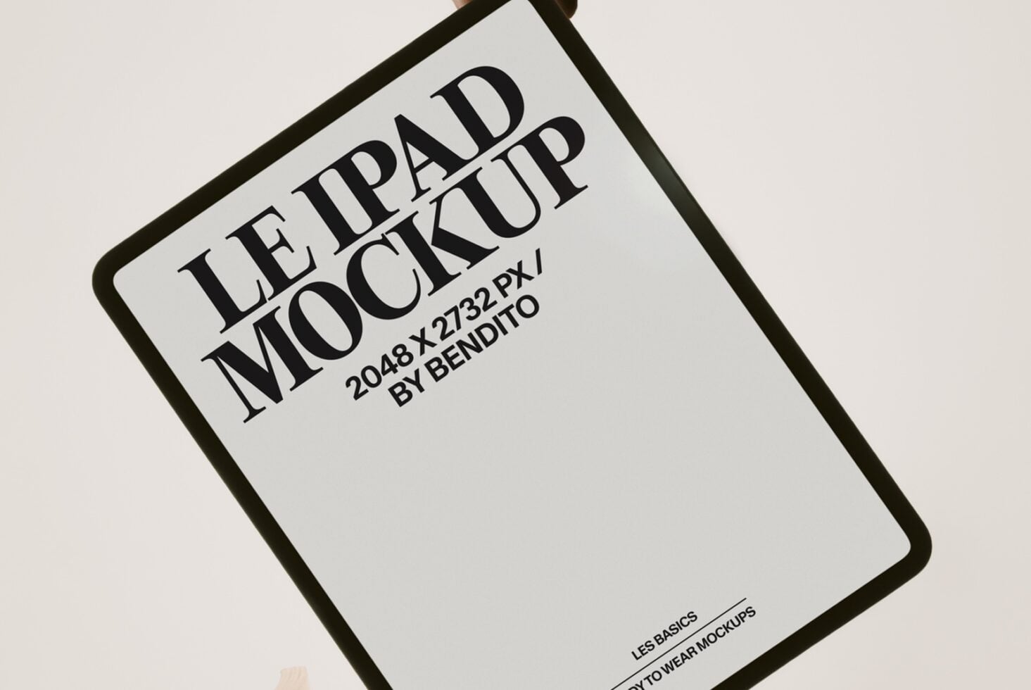 Le Upad mockup 2048 x 2732 px angled flat lay shot with black frame