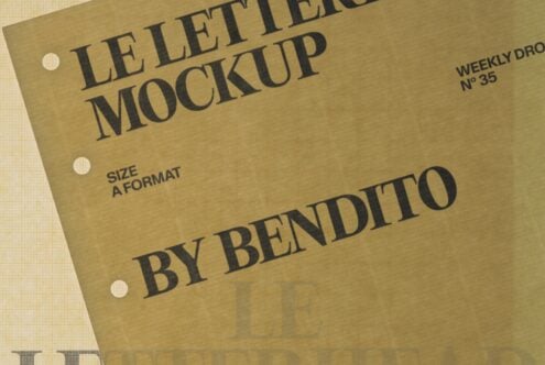 Letterhead mockup in A4 size with two-hole punch holes on kraft paper stock