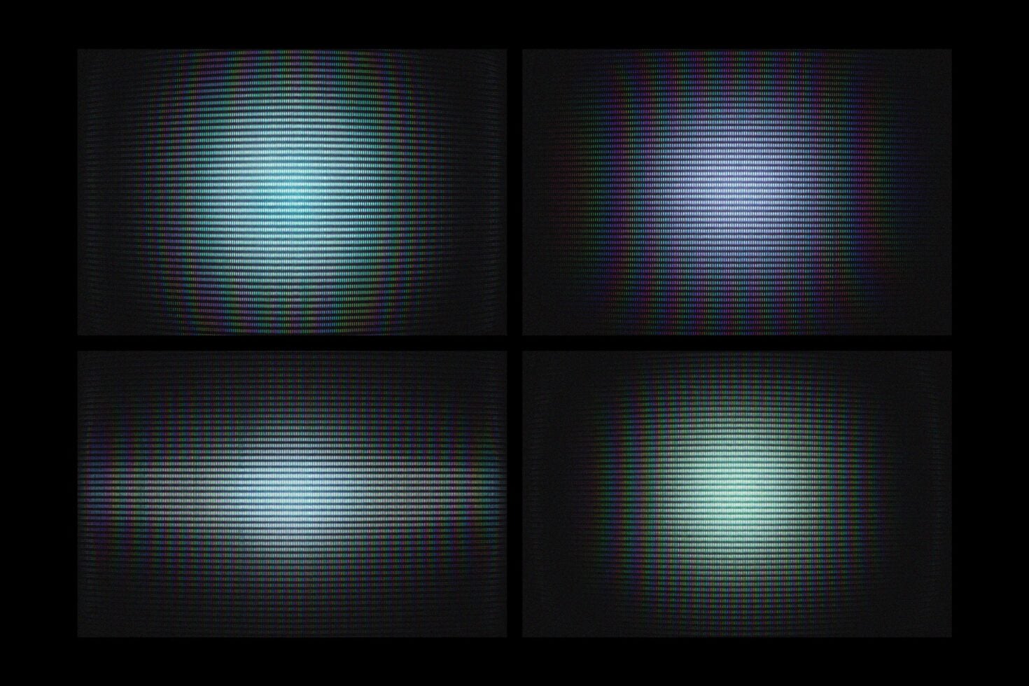 Four RGB glitch textures with pixel scan lines on black backgrounds