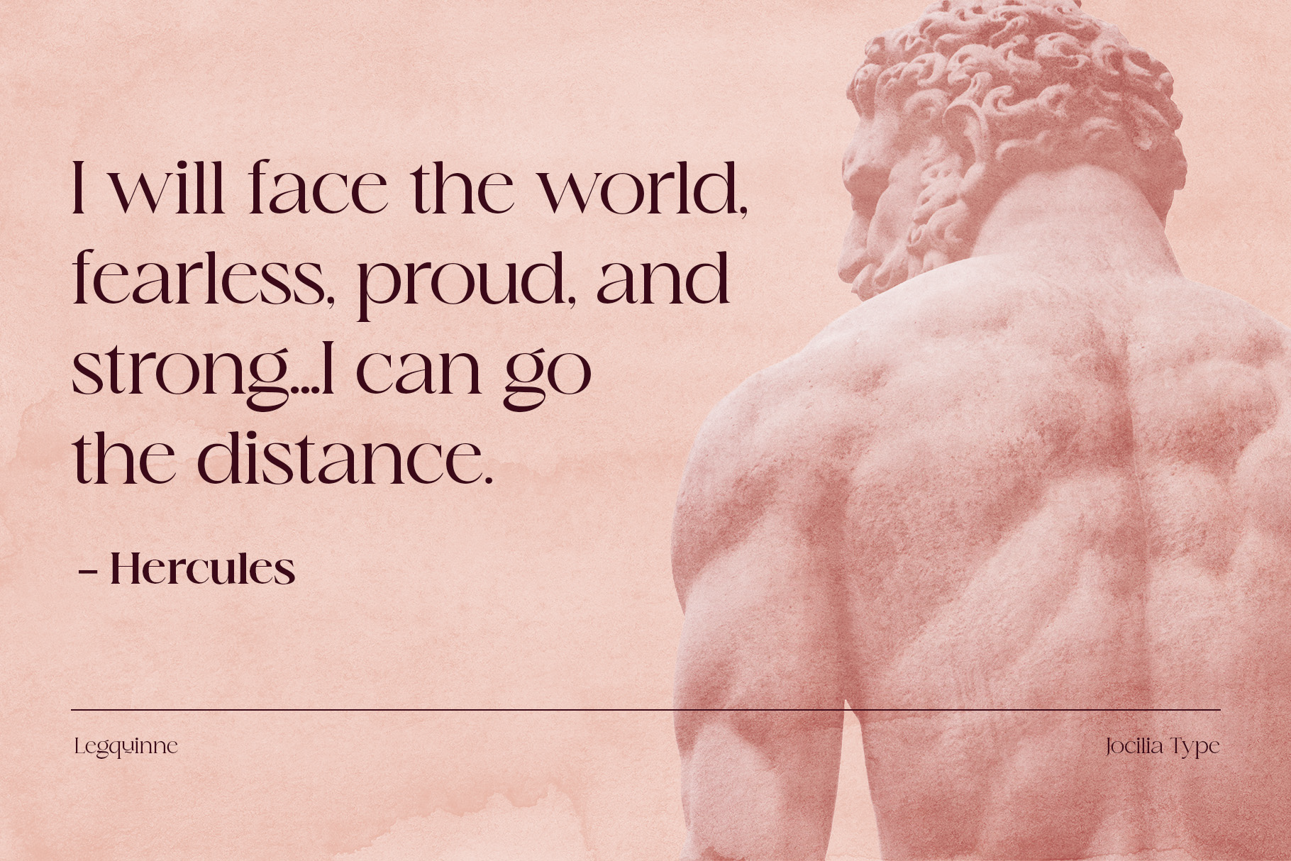 Classical marble bust with Hercules quote on dusty pink background mockup