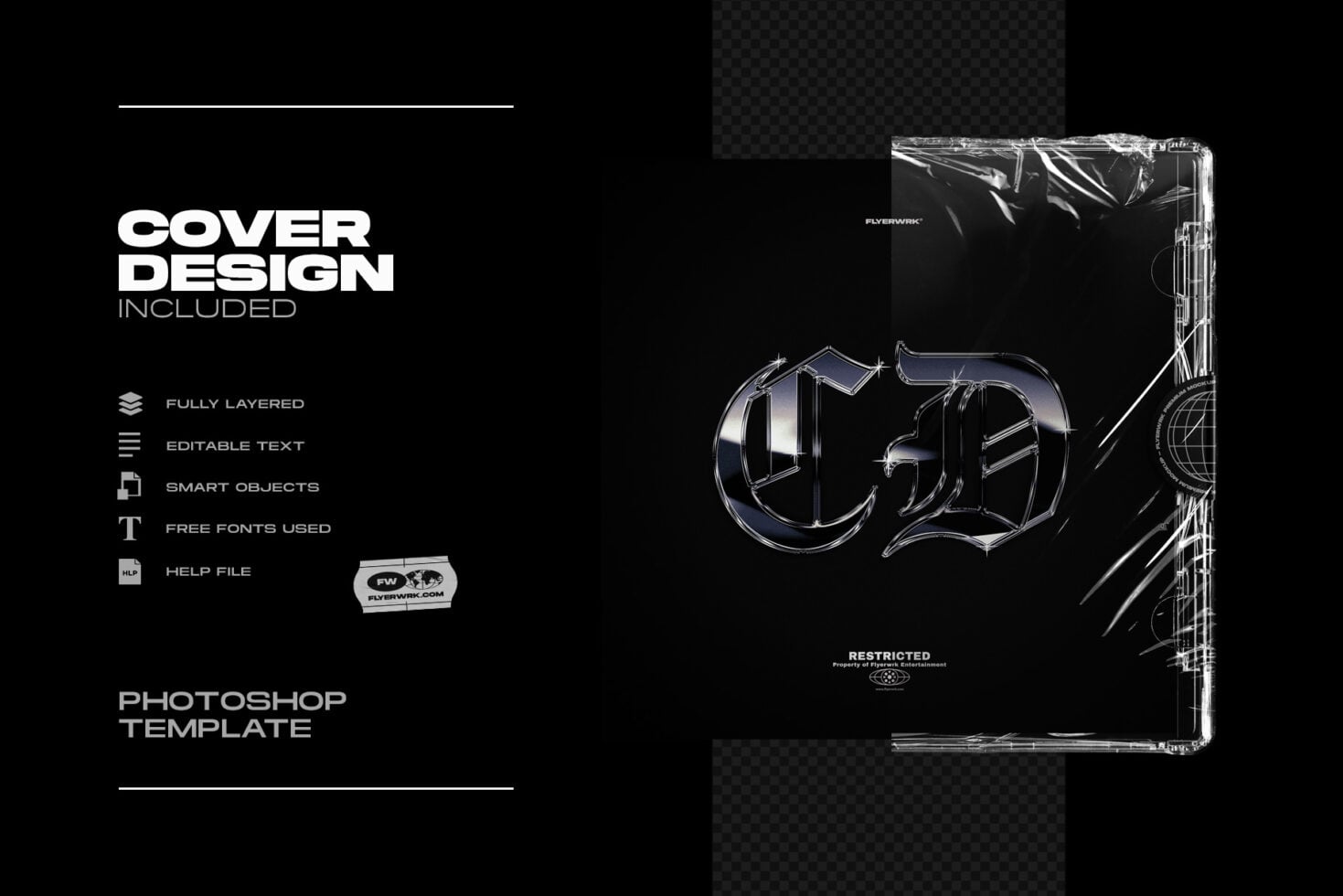 Dark luxury CD case mockup with editable cover design, fully layered Photoshop template
