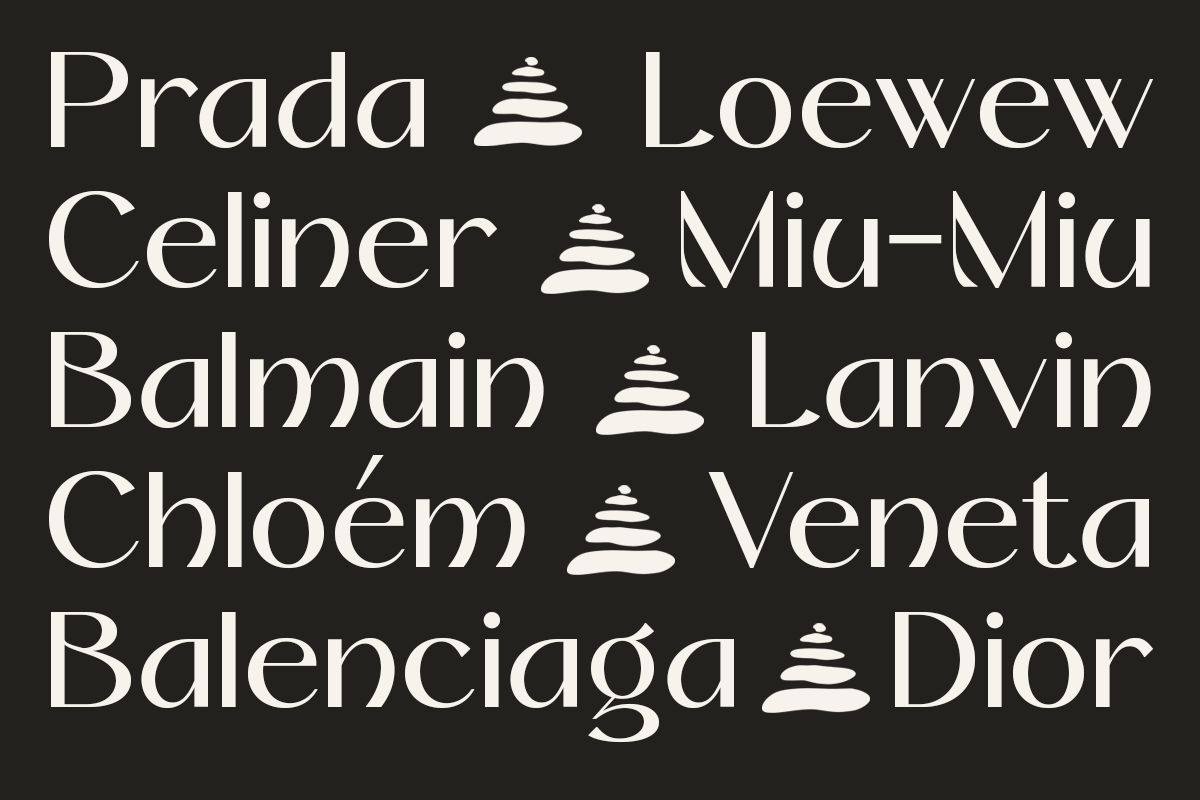 Luxury brand names paired with pyramid icons on dark background mockup