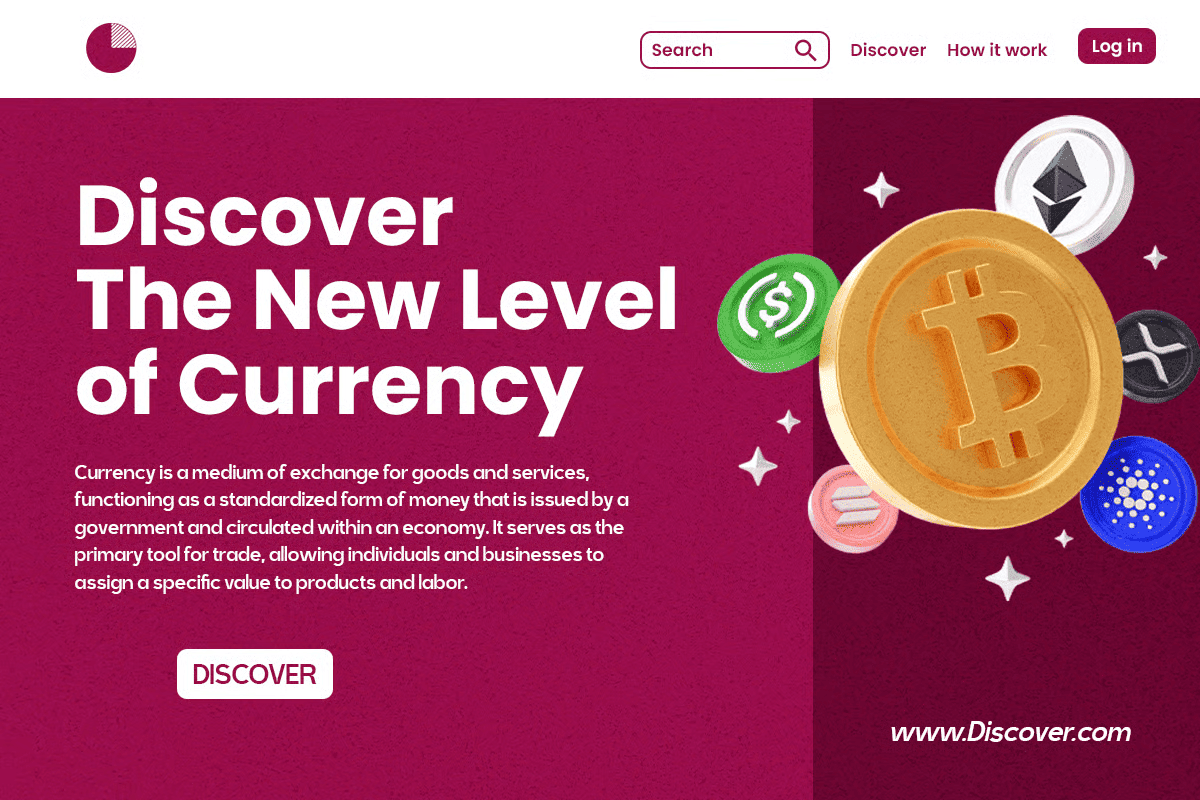 Crypto coins floating on magenta background with Bitcoin, Ethereum, dollar coin icons