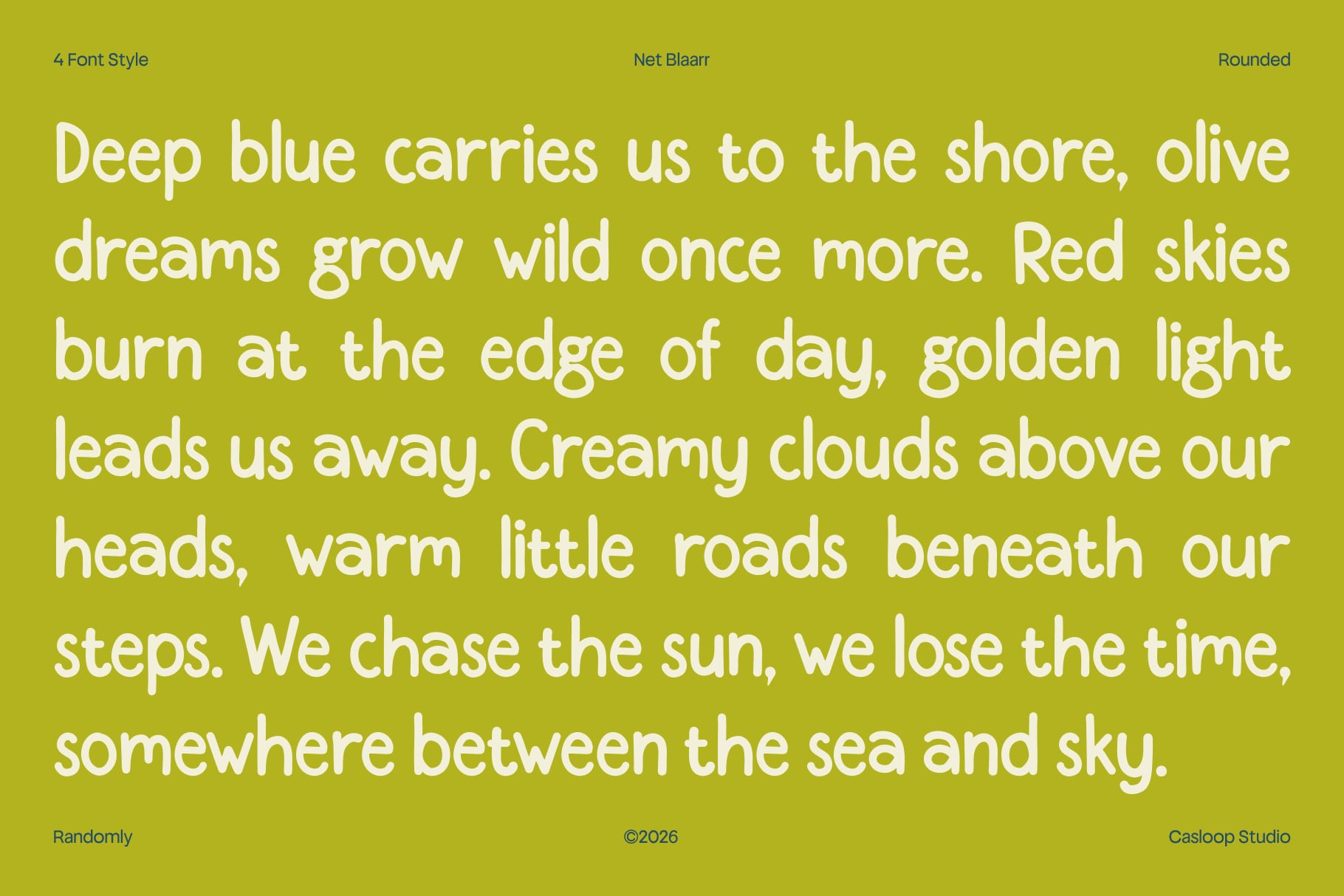 Net Blaarr font in 4 rounded styles displaying poetic text on olive background