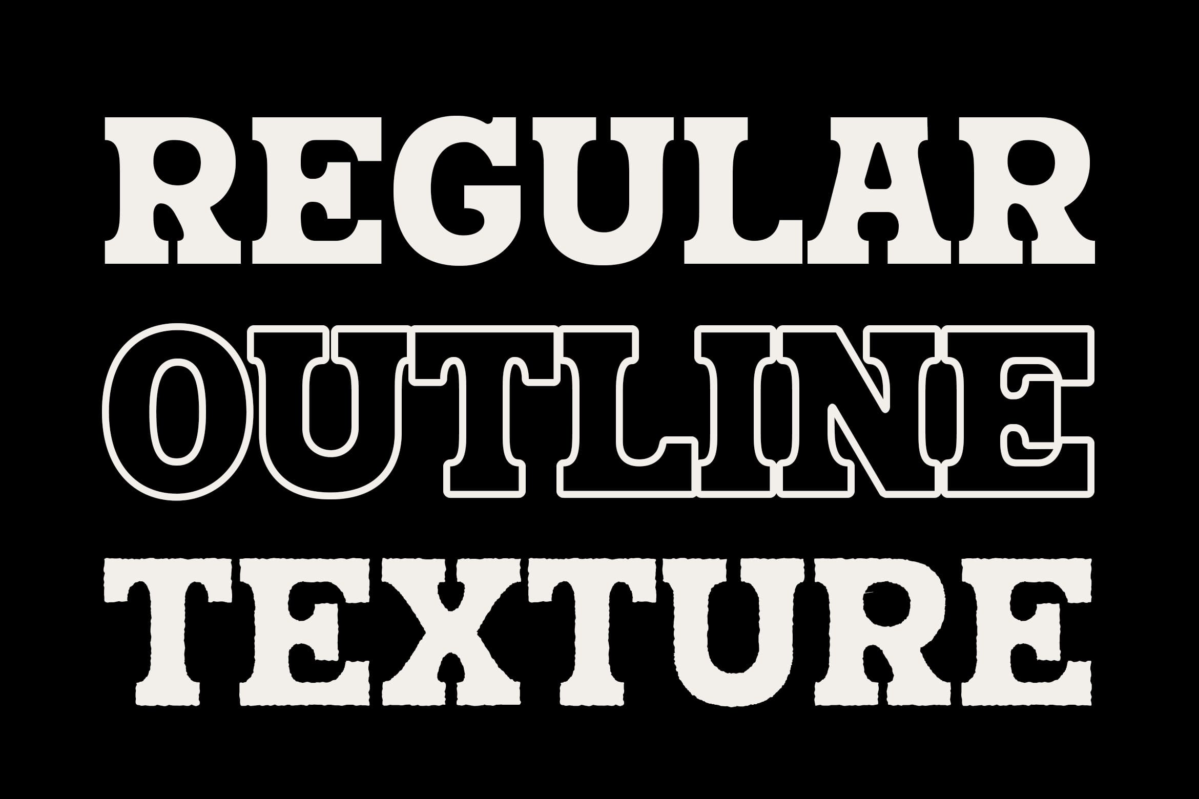 Bold vintage slab serif font with thick letterforms, outlined middle row, worn texture on black background