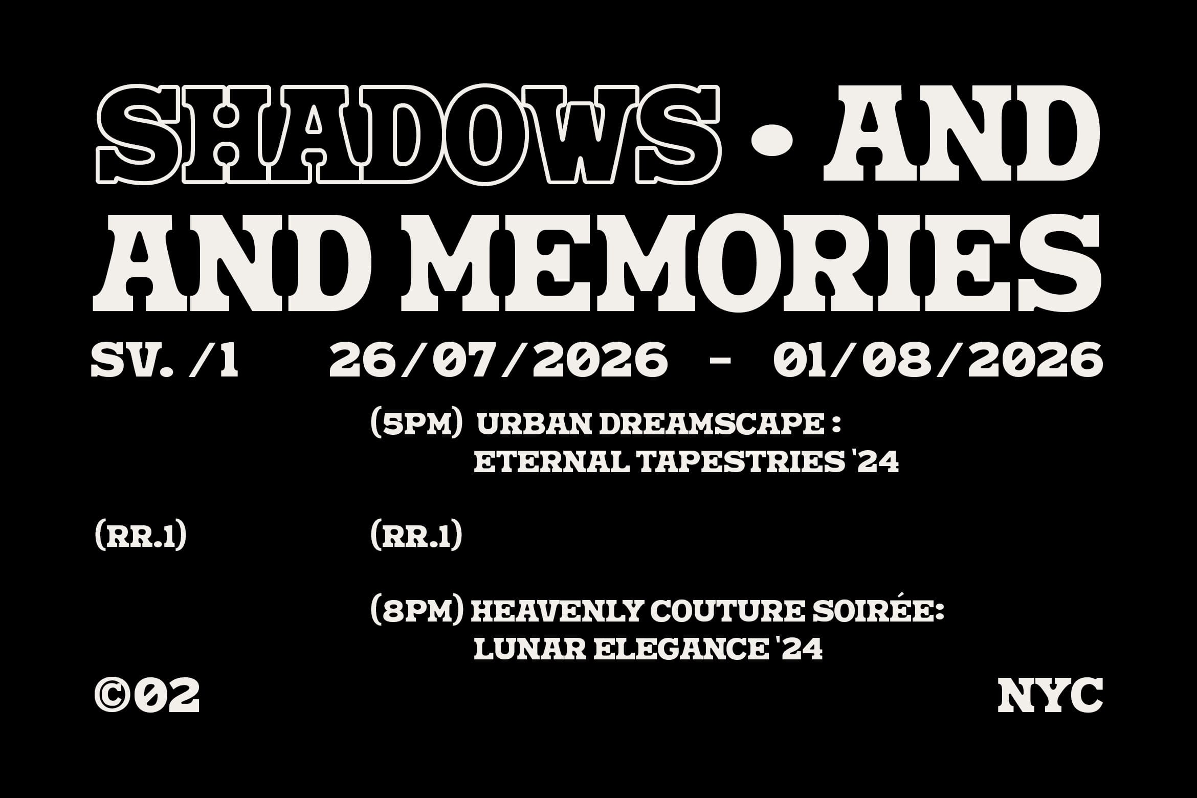 Bold retro event poster with stacked typography, dates, venue info on black background
