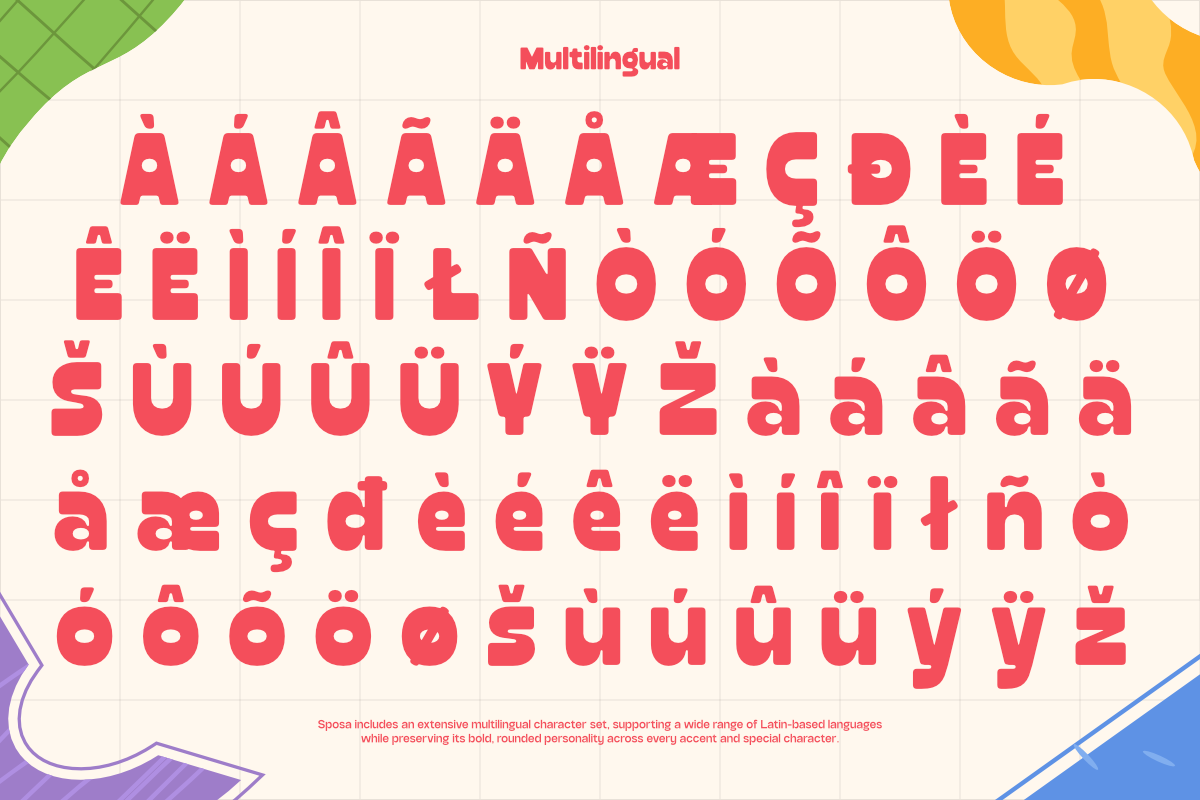 Bold rounded sans serif font showing multilingual character set with Latin accents