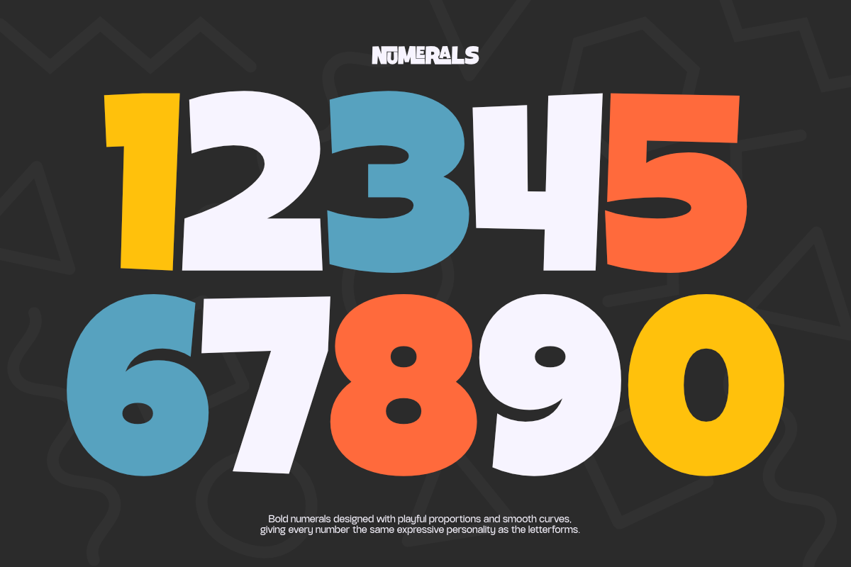 Bold colorful numerals with playful rounded edges on dark background