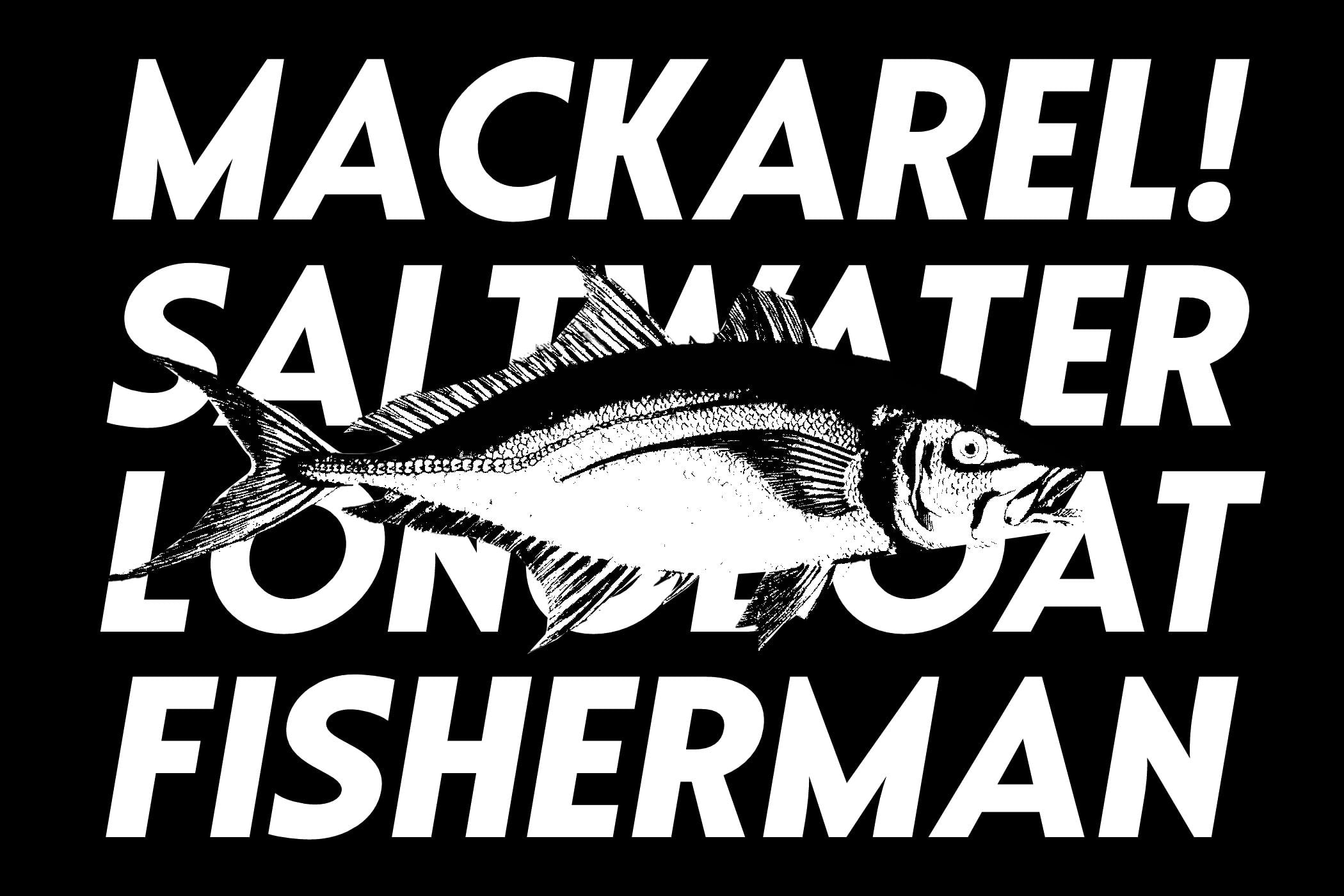 Bold typography with hand-drawn saltwater fish illustration overlaid on black background