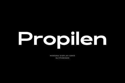 Propilen modern display sans typeface with clean geometric glyphminds on black
