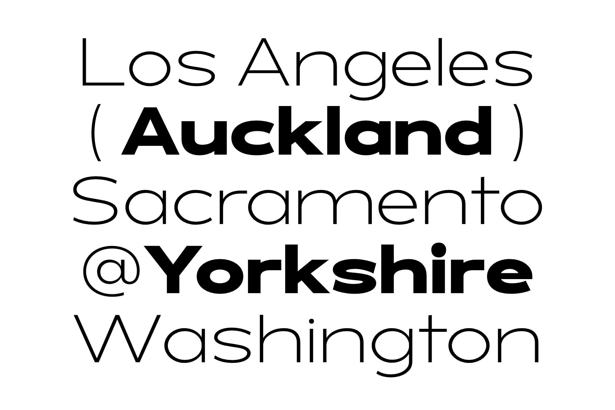 Clean sans serif font showing city names stacked vertically with parentheses in between