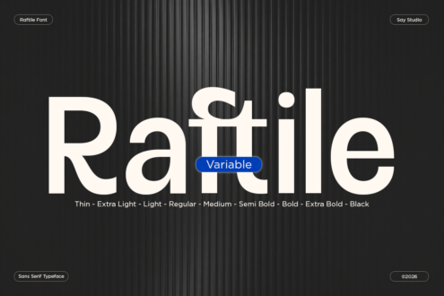 Raffle Variable font family with 9 weights from Thin to Black on dark background