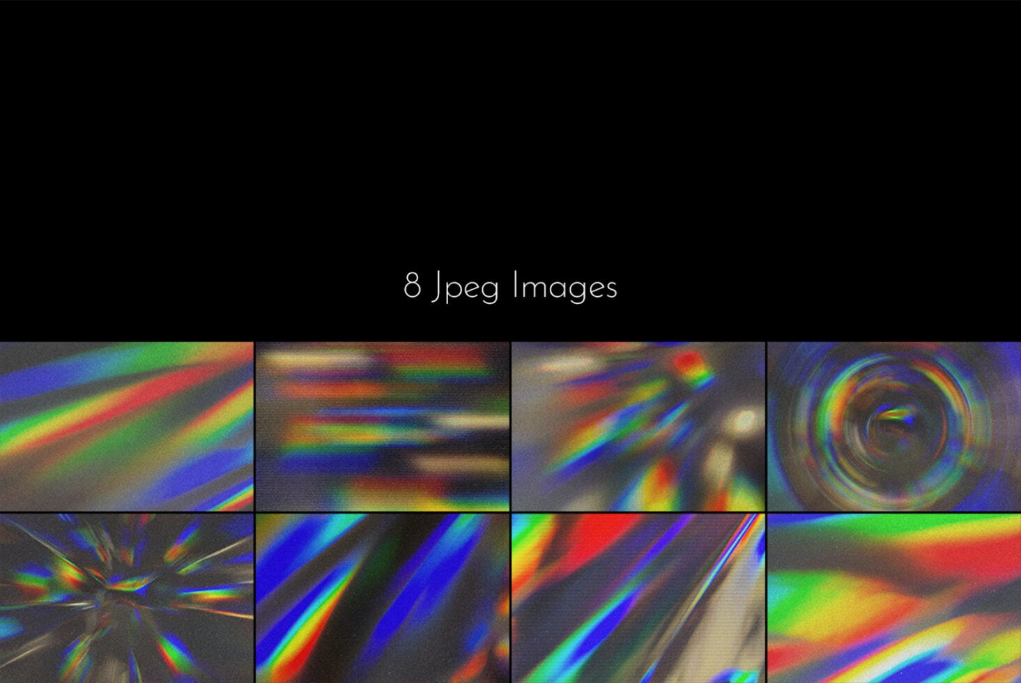 Rainbow light leak textures, 8 JPEG images with prismatic refraction effects