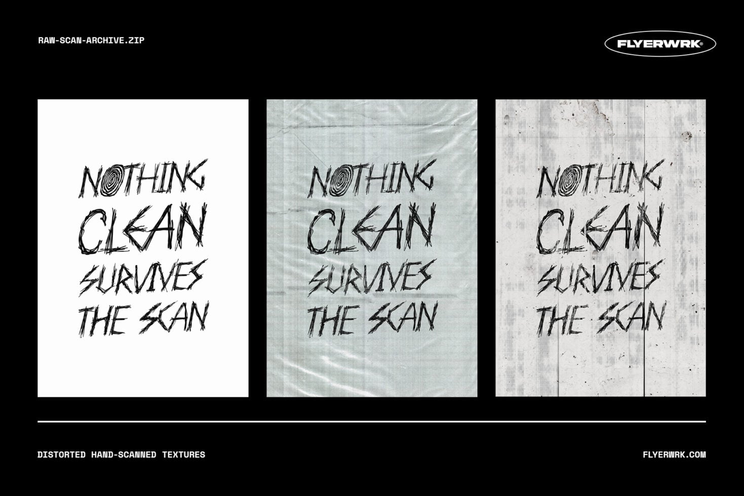 Distorted hand-scanned textures with raw grainy overlays for edgy design work
